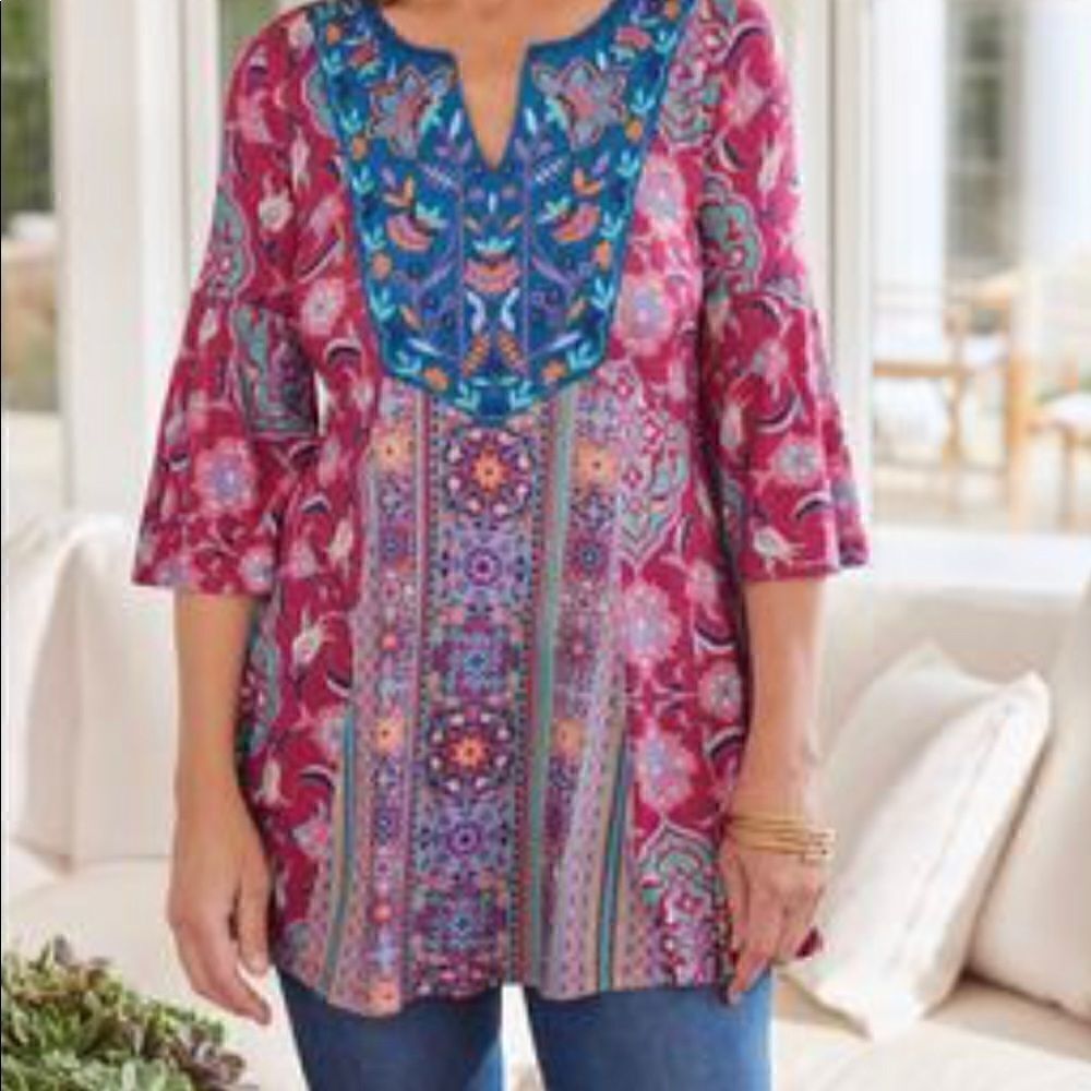 Soft Surroundings Colorful Aili Tunic Top Blouse Size Small NWT